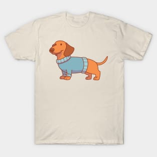 Red dachshund wearing a blue sweater T-Shirt